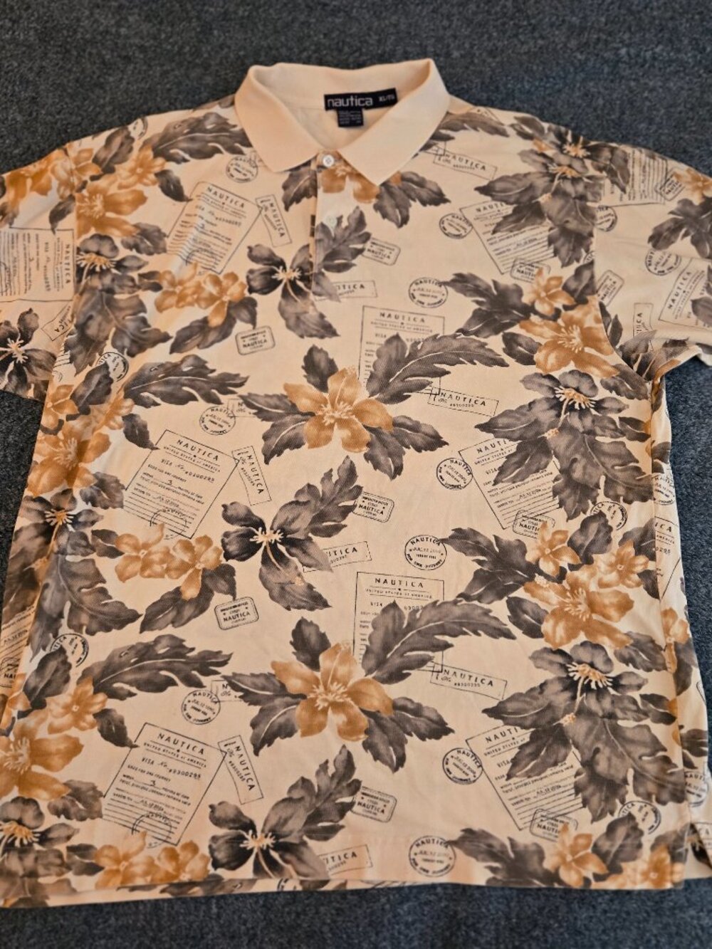 Vintage Nautica Polo Shirt Mens XL Multicolor Graphic All Over Print Hip Hop 90s